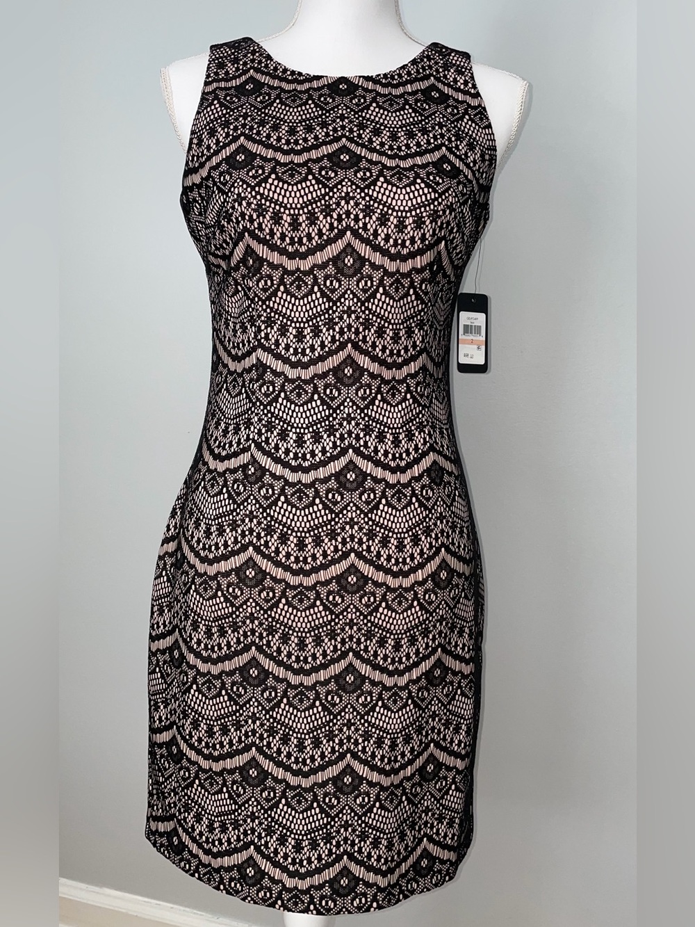 bp Black Lace-Overlay Pink Sheath Dress